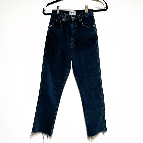 Agolde Washed Black Riley High Waisted Straight Leg Crop Jeans Sz 23 - Picture 5 of 11